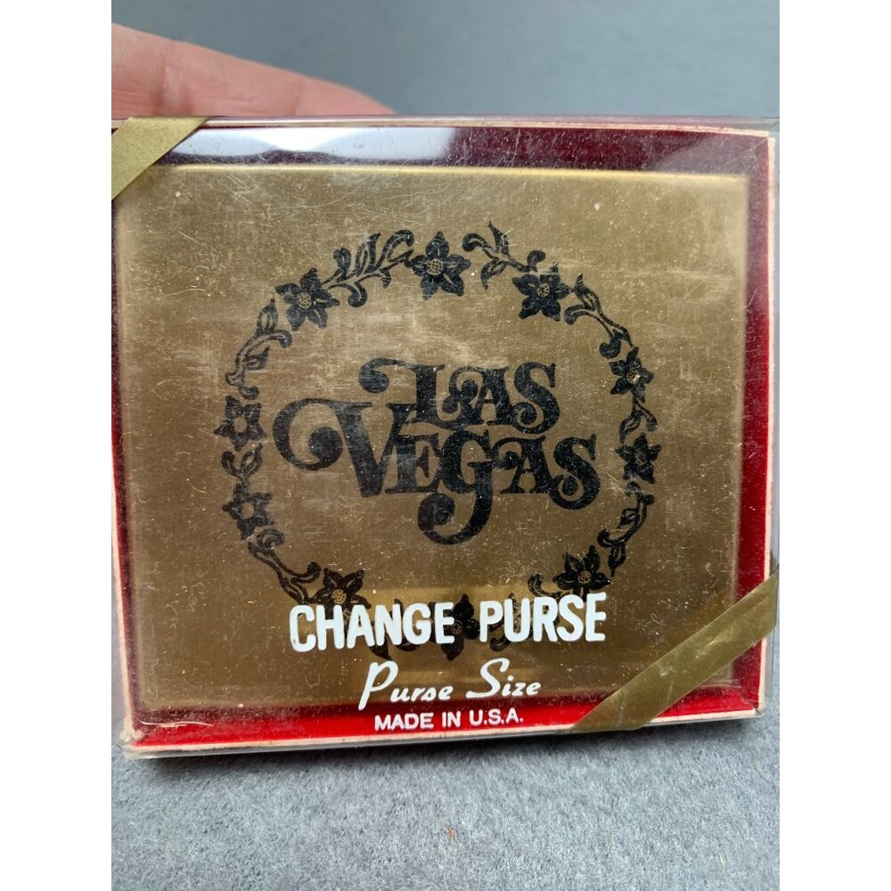 Vintage Las Vegas Brass Change Purse Coin Holder with Box 1960s